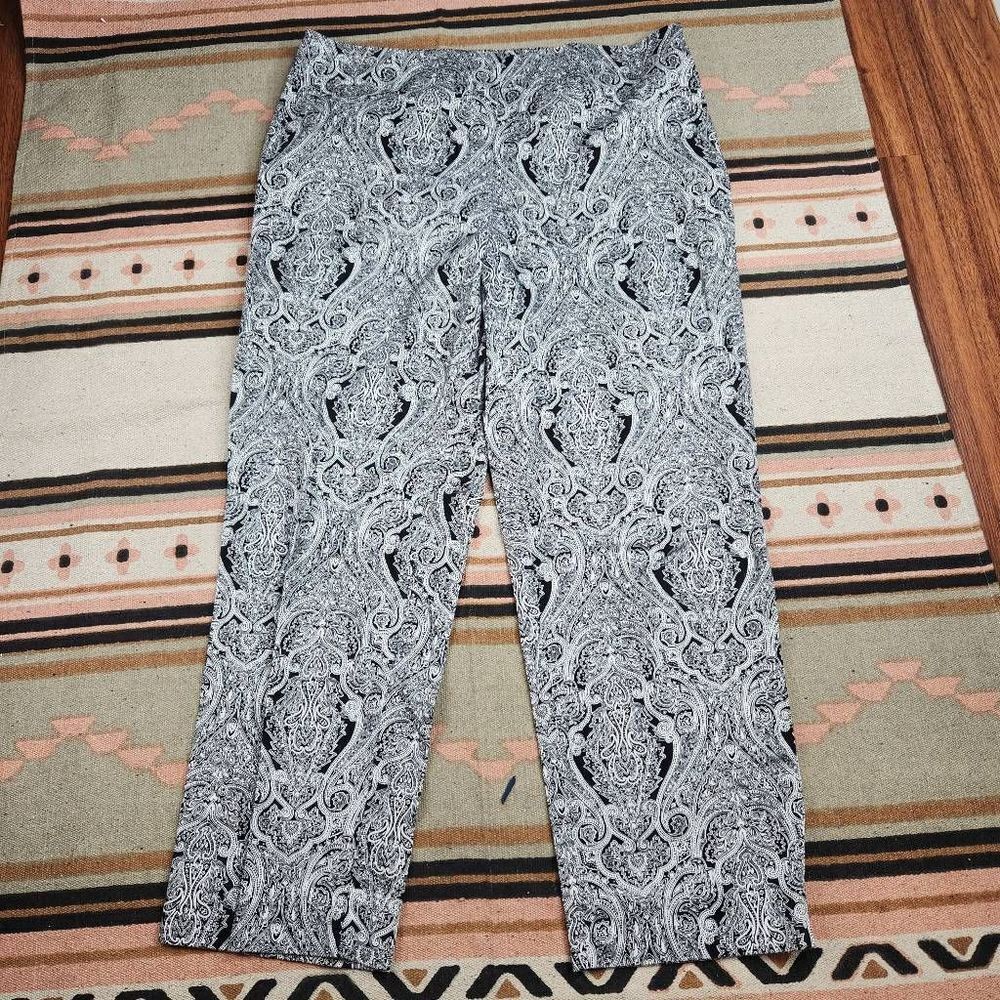 Talbot Heritage Pants Black White Paisley Dress Pants Side Zip Women's 12